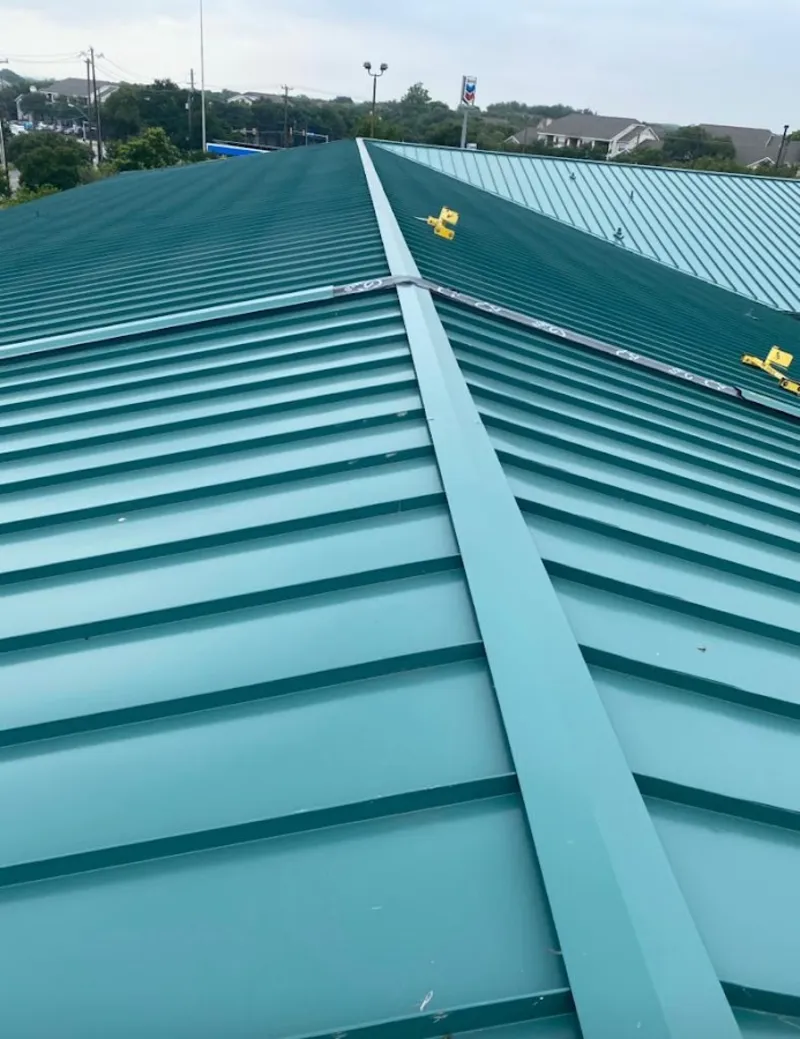 Green commercial metal roof ridge and valley for Metal Roof Repair in Hanford